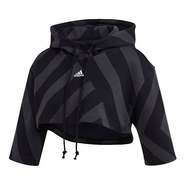 (WMNS) adidas Pg Crpd Hoodie Stripe hooded Short Hoodie Black GT5663