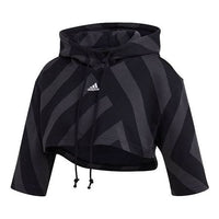 (WMNS) adidas Pg Crpd Hoodie Stripe hooded Short Hoodie Black GT5663