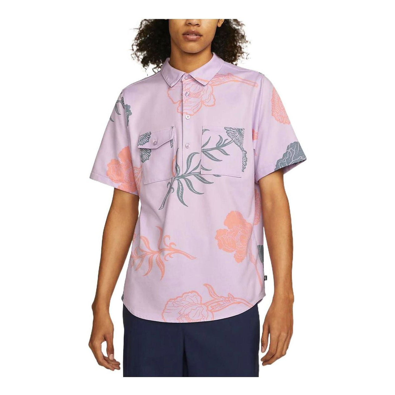 Nike SB Skateboard Flowers Full Print Knit Skateboard Sports Short Sleeve Polo Shirt Unisex Pink Purple DM0170-530