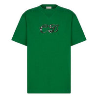 Men's DIOR x KENNY FW21 Crossover Loose Short Sleeve Green 193J685A0554-C679