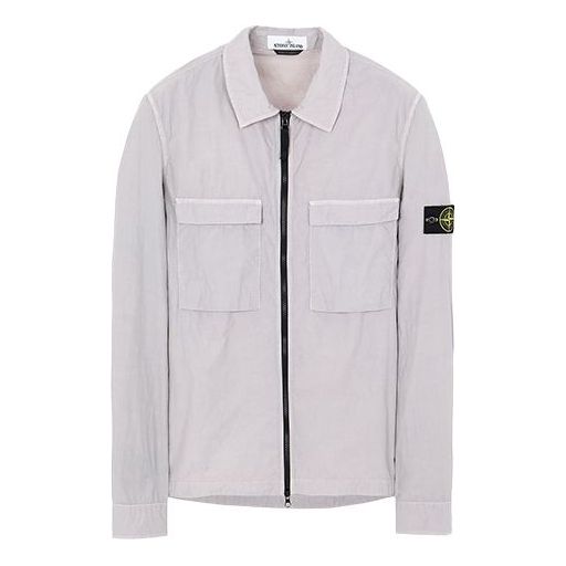 Men's STONE ISLAND Logo Solid Color Cargo Nylon Jacket Gray 721511102-V0064