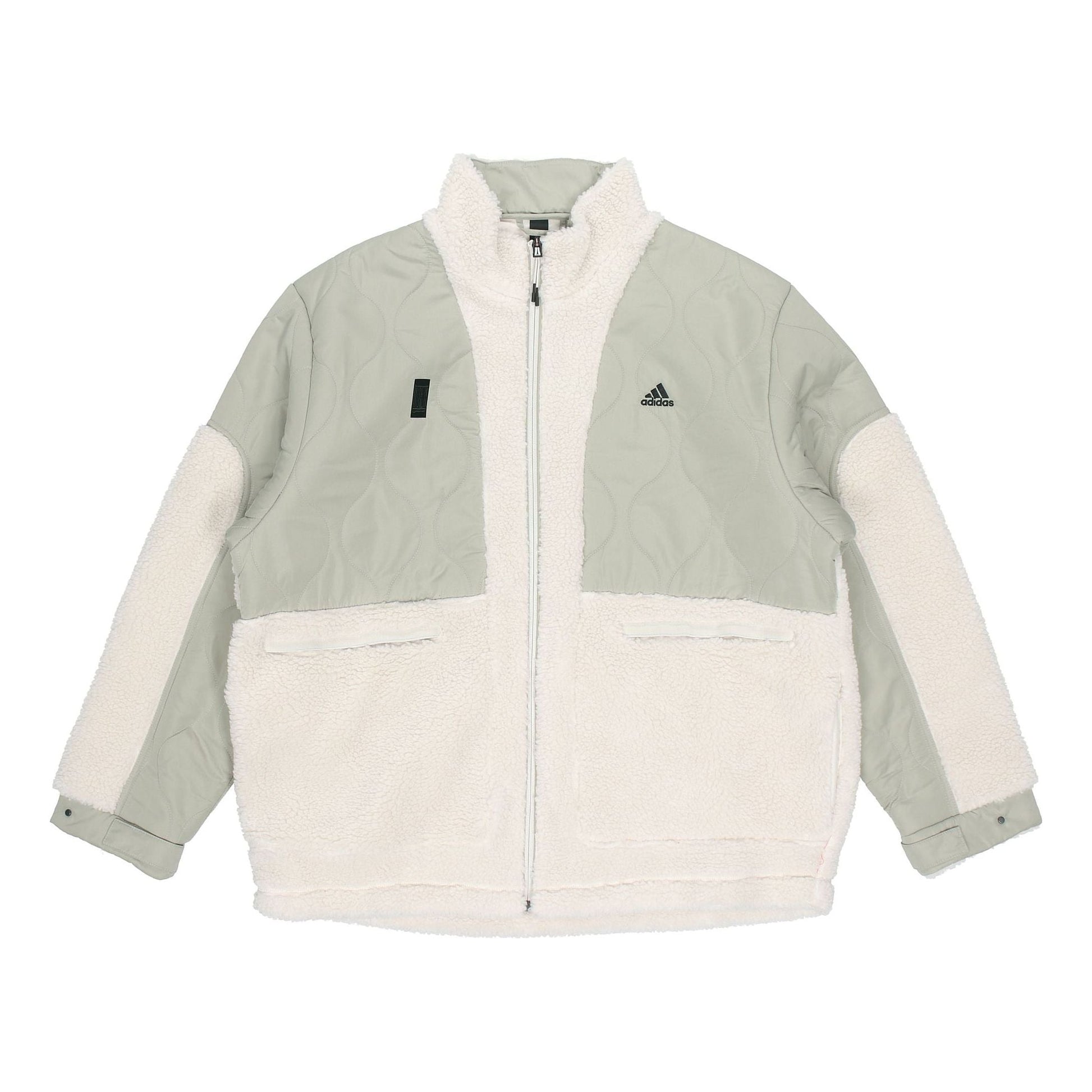 Men's adidas Wj Mixboa Jkt Martial Arts Series Lamb's Wool Splicing Stand Collar Sports Logo Jacket Creamy White H40244