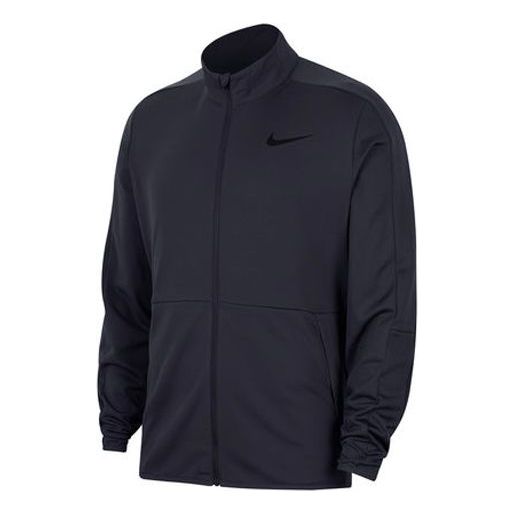 Nike DRI-FIT logo Colorblock Stand Collar Knit Training Jacket Obsidian Color Black CU4948-451