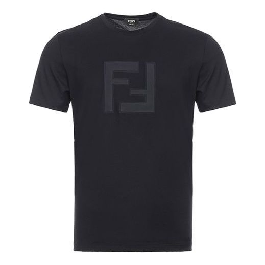 Men's FENDI F Logo Printing Minimalistic Short Sleeve Black FAF532-A54P-F0GME