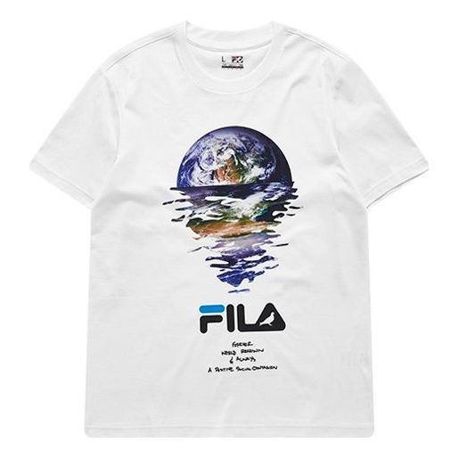 Men's FILA FUSION x staple Crossover Earth Printing Sports Round Neck Short Sleeve White T51M024120F-WT