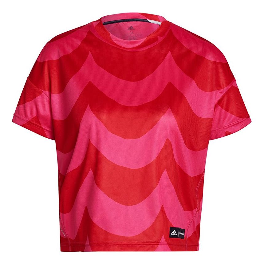 (WMNS) adidas Marimekko Tee Colorblock Running Sports Short Sleeve Pink Red GU2525