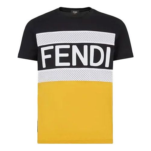 Men's FENDI SS21 Casual Cotton Short Sleeve Colorblock T-Shirt FAF532AD3VF0G8T