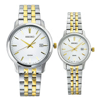 SEIKO Classic Retro Steel Strip Quartz White Gold SUR263P1+SUR661P1