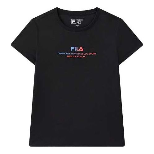 (WMNS) FILA Printing Logo Short Sleeve Black T-Shirt F11W038158F-BK