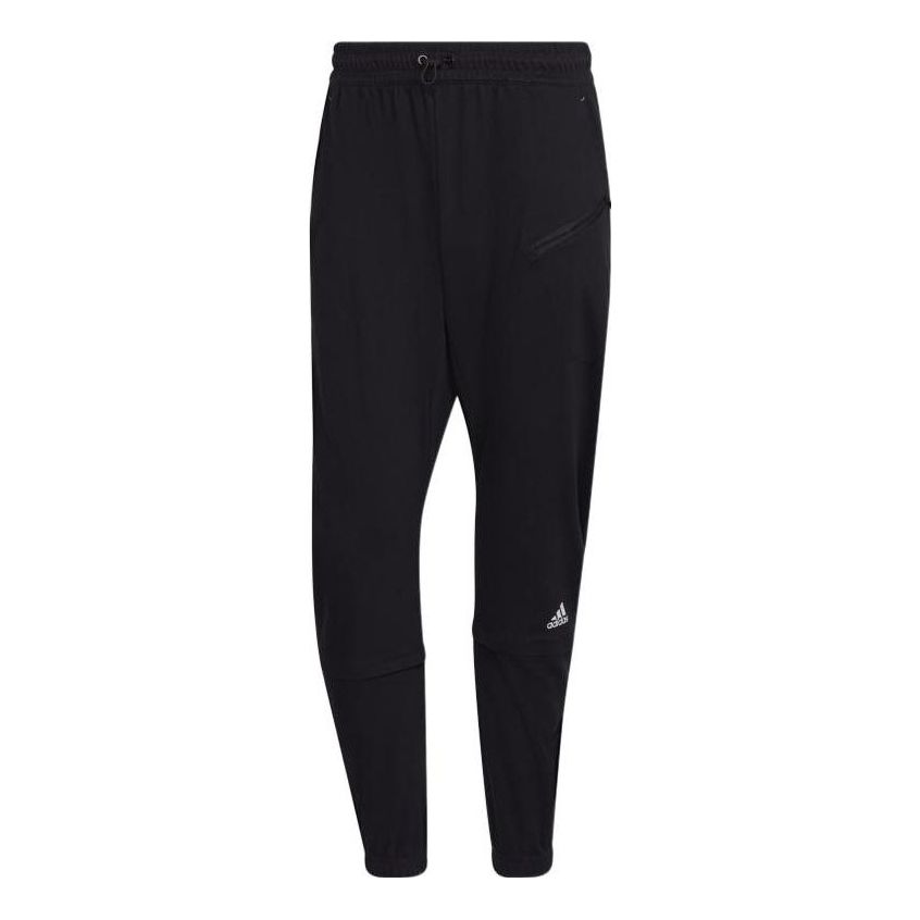 Men's adidas Solid Color Logo Printing Elastic Waistband Bundle Feet Sports Pants/Trousers/Joggers Black HE2252