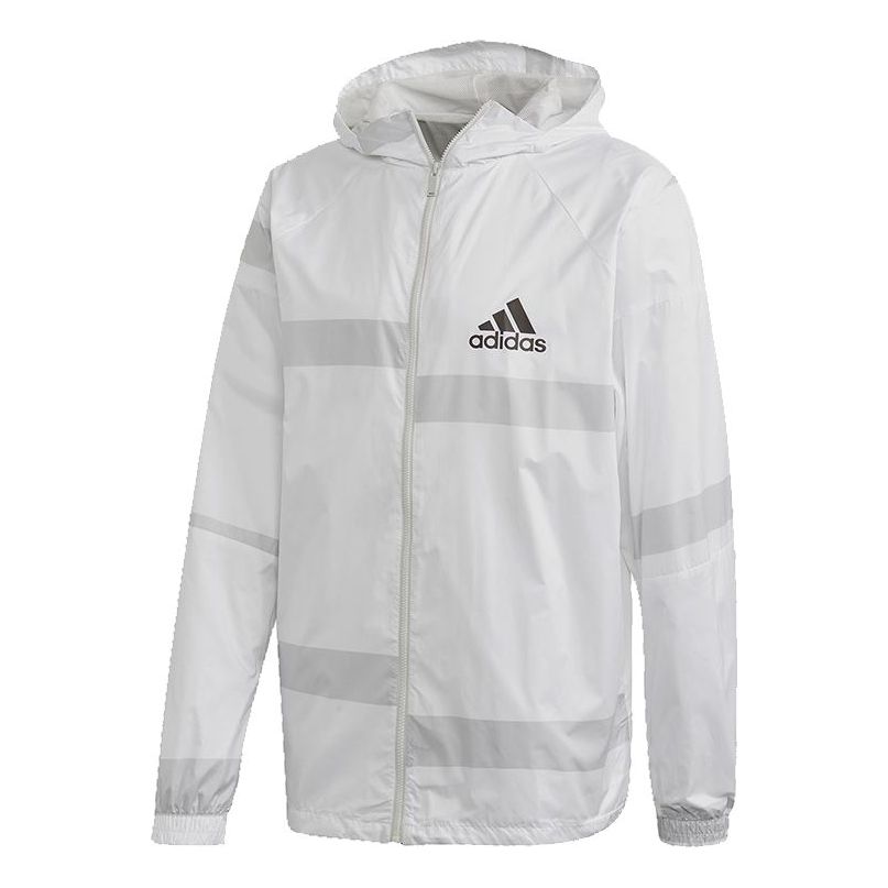 adidas logo Printing Colorblock Casual Hooded Jacket White FI4654