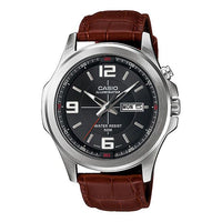 Men's CASIO Series Brown Waterproof Quartz 43mm Leather Strap Date Display Watch Mens Analog MTP-E202L-1A