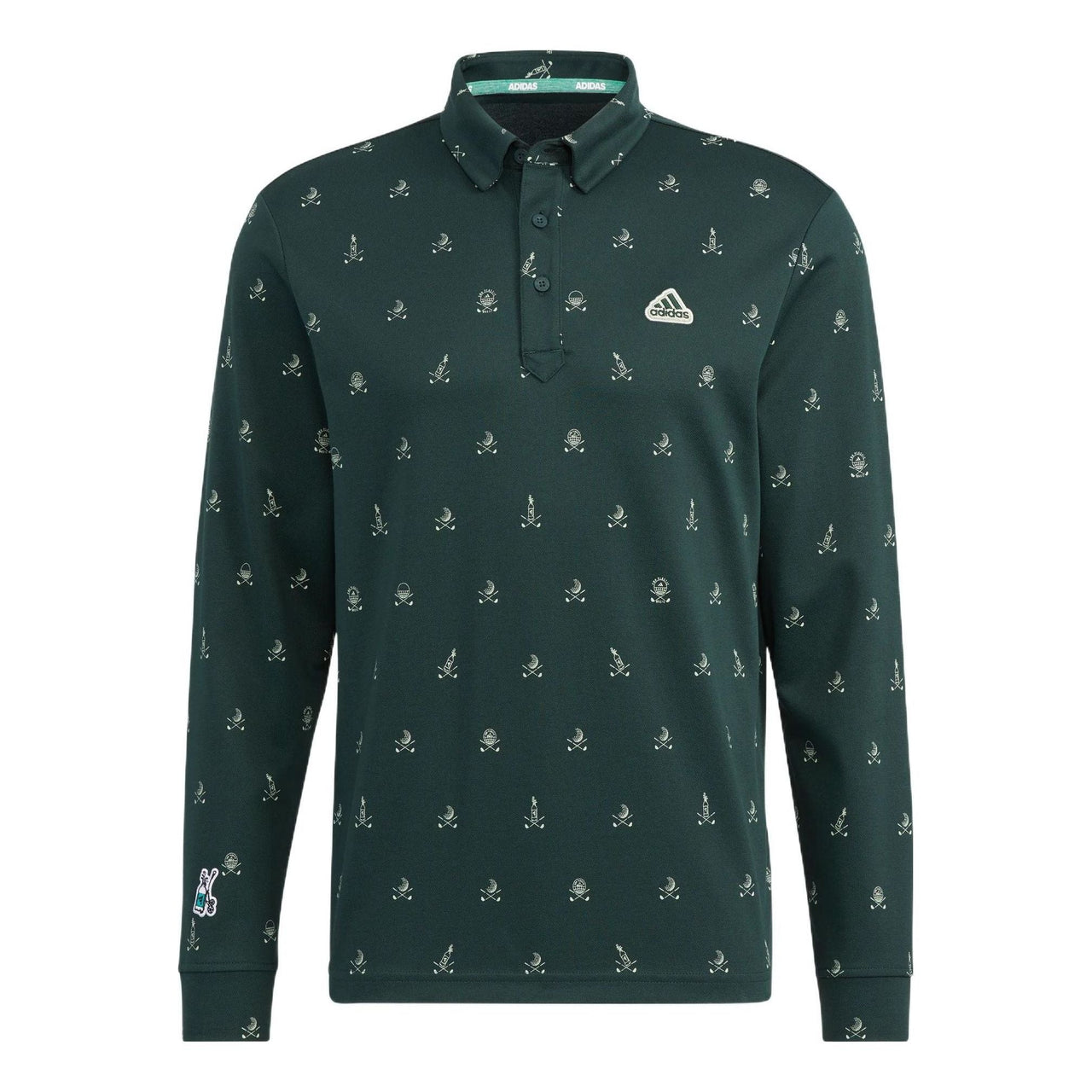 Men's adidas Full Print Pattern Lapel Long Sleeves Green Polo Shirt HG5788