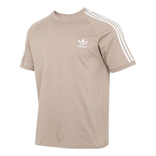 adidas originals Logo Embroidered Stripe Sports Round Neck Short Sleeve Khaki GP7362