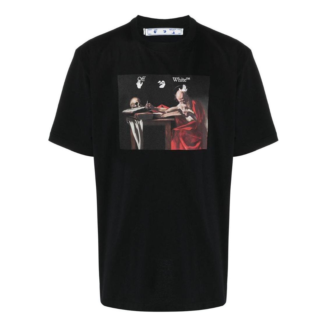 Men's Off-White SS22 Pattern Round Neck Short Sleeve Version Black T-Shirt OMAA038R21JER0031025BLACK