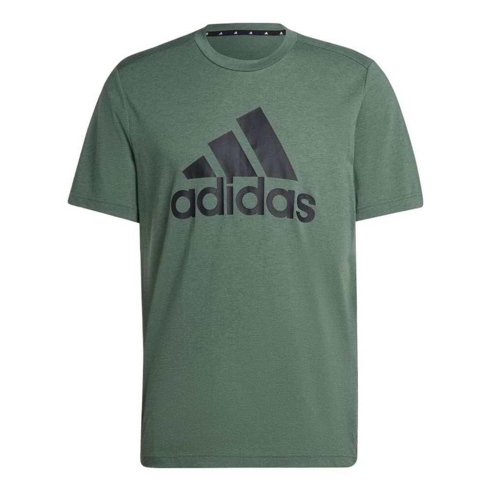 Men's adidas Alphabet Geometry Logo Printing Round Neck Pullover Short Sleeve Japanese Version Green T-Shirt HM4801