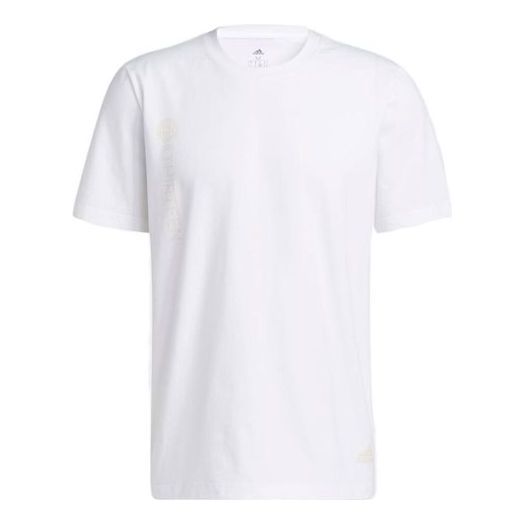 Men's adidas Solid Color Logo Printing Round Neck Sports Pullover Short Sleeve White T-Shirt HG4432