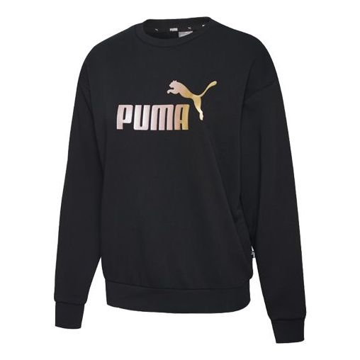 (WMNS) PUMA Round-neck Printing Sweatshirt Black 583841-51