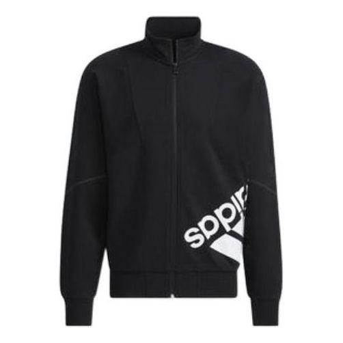 adidas Contrasting Colors Large Logo Zipper Stand Collar Jacket Couple Style Black HE7453