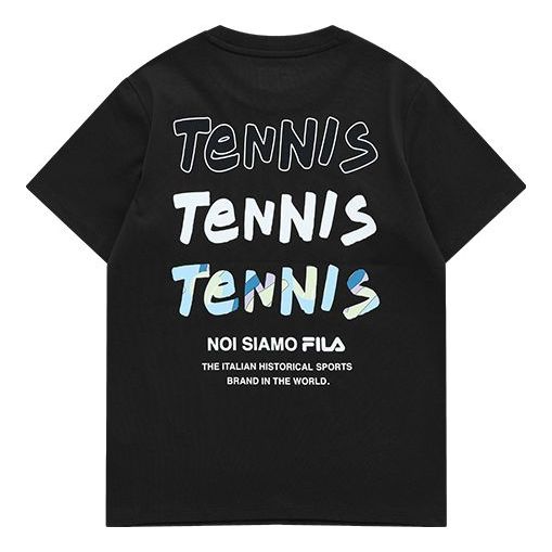 FILA FUSION Alphabet Printing Round Neck Tennis Short Sleeve Dark Black T-Shirt T11W121109F-BK