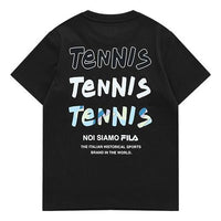 FILA FUSION Alphabet Printing Round Neck Tennis Short Sleeve Dark Black T-Shirt T11W121109F-BK