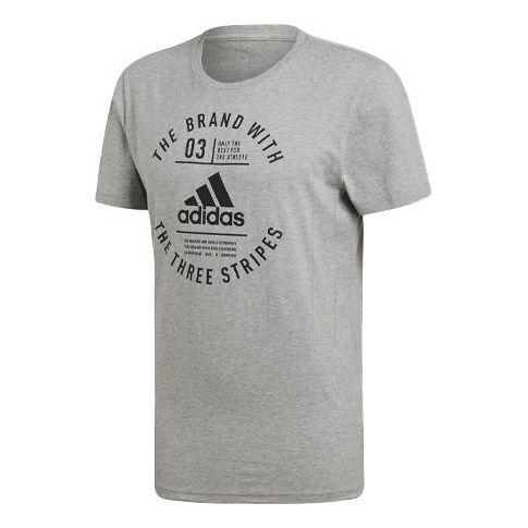 adidas Logo Printing ribbed Round Neck Short Sleeve Gray DI0286