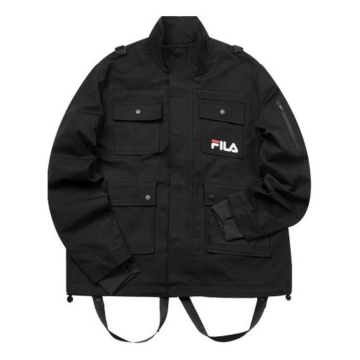 FILA FUSION Sports Woven Stand Collar Cargo Multiple Pockets Jacket Couple Style Black T11M941725F-BK