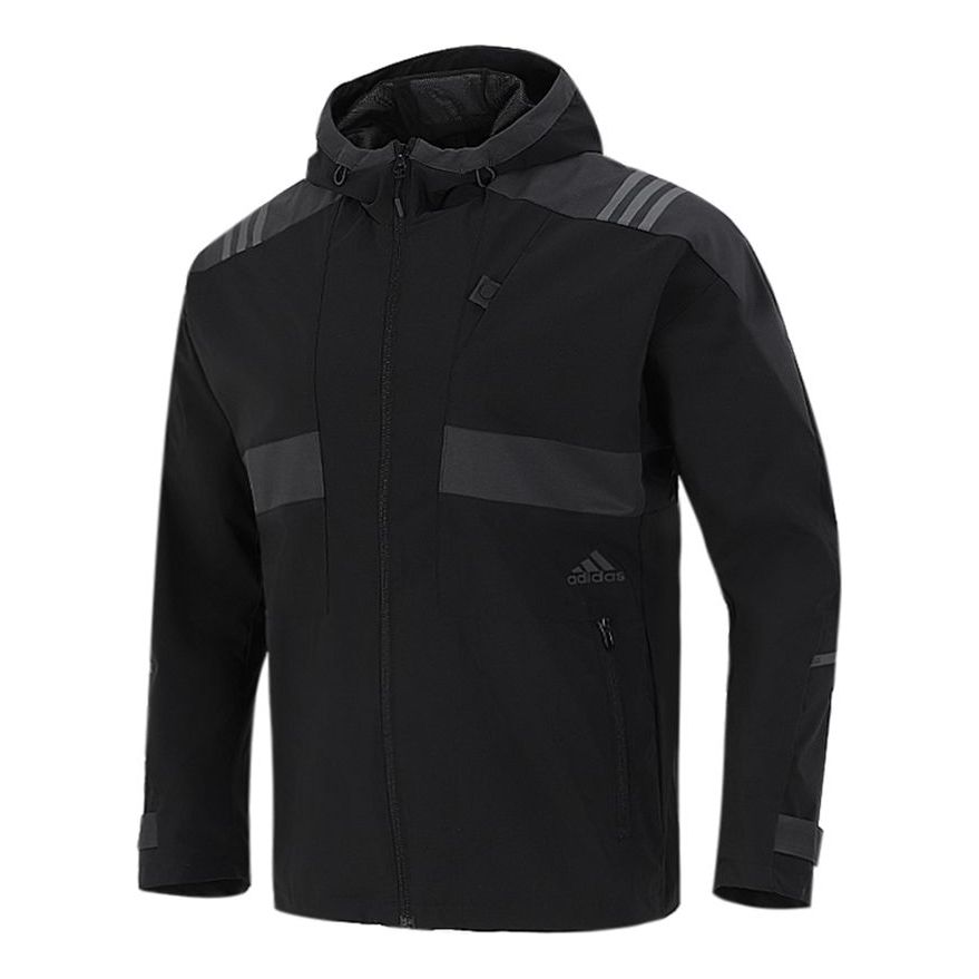 adidas Athleisure Casual Sports hooded Training Knit Jacket Black H40235