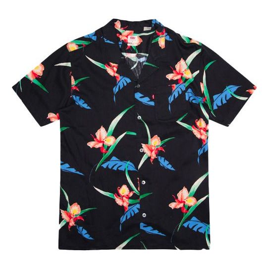 Men's Levis Loose Printing Short Sleeve Shirt Black 72625-0015