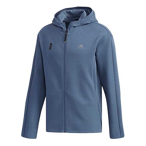 adidas logo Cozy Casual Sports Hooded Jacket Blue FK4485