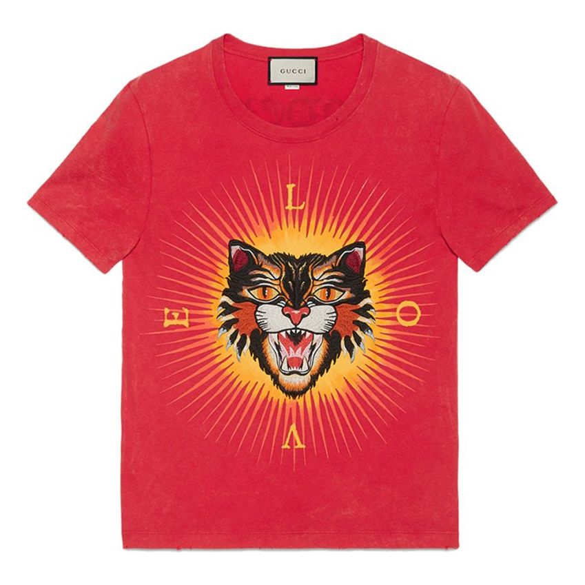 Gucci Tiger Head Pure Cotton Short Sleeve Red 442670-X5U16-6600