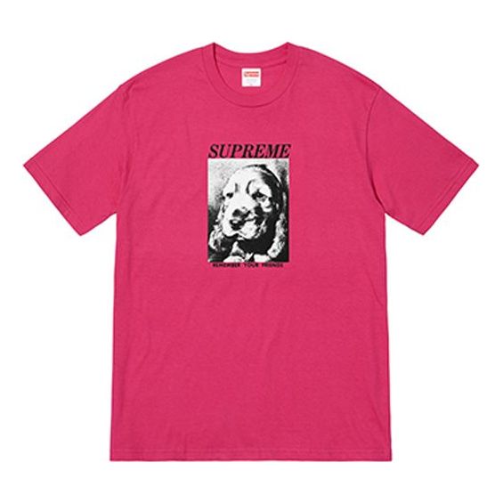Supreme FW18 Remember Tee Dark Pink Puppy Sketch Avatar Printing Short Sleeve Unisex Red SUP-FW18-449