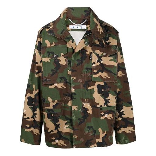 Off-White SS21 Camouflage Printing Zipper aviator Jacket Version Green OMEL015S21FAB0015600