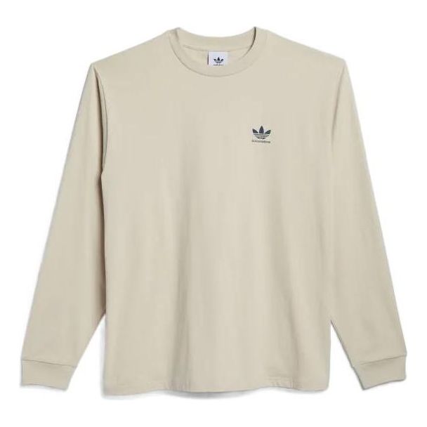adidas Solid Color Logo Round Neck Long Sleeves Beige T-Shirt GL9985