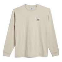 adidas Solid Color Logo Round Neck Long Sleeves Beige T-Shirt GL9985