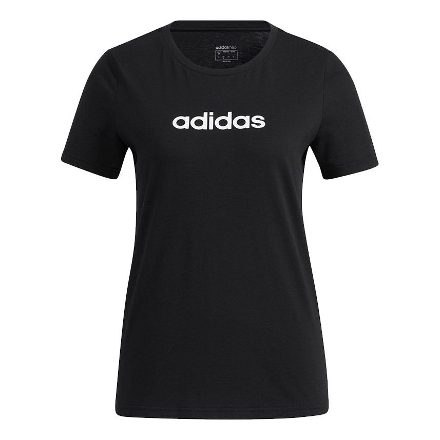 (WMNS) adidas neo Esntl Tee1 Logo Printing Sports Round Neck Short Sleeve Black GS5177