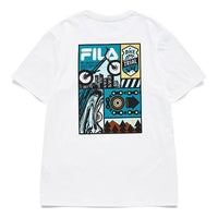 Men's FILA FUSION cycling Illustration Pattern Printing Knit Short Sleeve White T11M133104F-WT