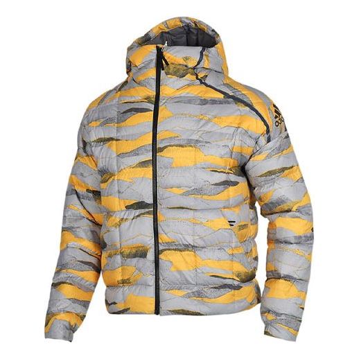 adidas Sports Windproof Stay Warm hooded Outdoor Casual Down Jacket Yellow Gray FI2725