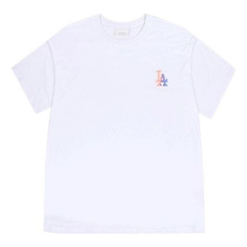 MLB LA Los Angeles Dodgers Loose Small Label Embroidered Round Neck Short Sleeve Unisex White 31TSLD931-07W