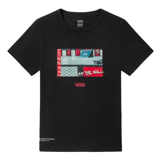 (WMNS) Vans Retro Printing Sports Round Neck Short Sleeve Black VN0A5F1XBLK
