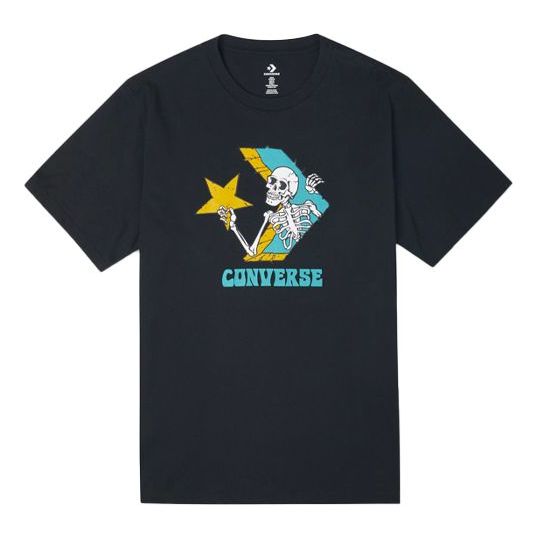 Men's Converse Skeleton Cartoon Printing Knit Round Neck Short Sleeve Black 10022195-A02