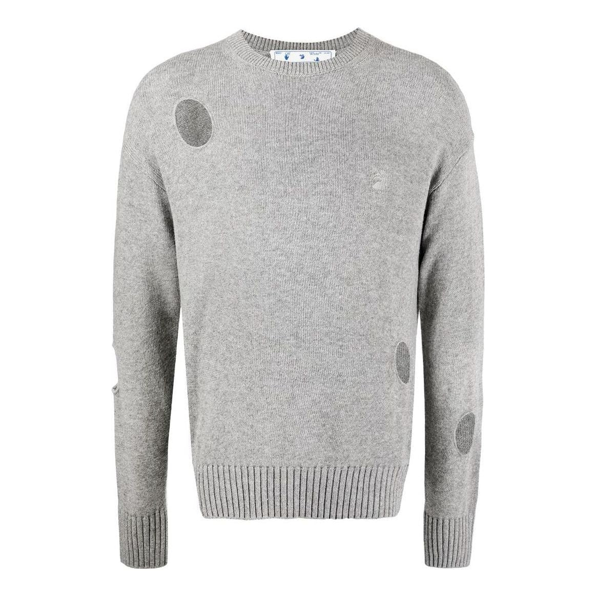 Men's Off-White SS22 Solid Color Round Neck Pullover Long Sleeves Wool Sweater Gray OMHE092F21KNI0010610
