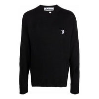 Men's Off-White FW21 Hollow Out Circular Round Neck Long Sleeves Pullover Wool Sweater Loose Fit Black OMHE092F21KNI0011001