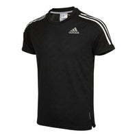 adidas Own the Run Tee Sports Training Stripe Round Neck Short Sleeve Black H36450
