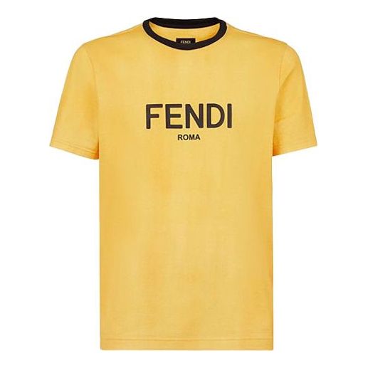 Men's FENDI SS21 Casual Solid Color Alphabet Printing Short Sleeve Yellow FY0894AE00F0ZRC