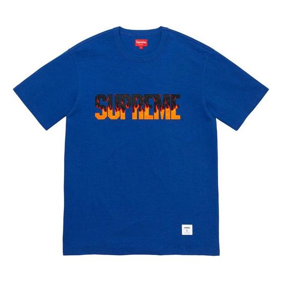 Supreme FW19 Week 1 Flame S/S Top Logo Short Sleeve Unisex Blue SUP-FW19-026