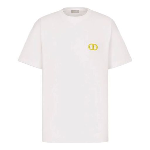 Men's DIOR SS21 Embroidered Logo Pattern Cotton Round Neck Short Sleeve White 943J605A0554-C082