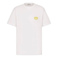 Men's DIOR SS21 Embroidered Logo Pattern Cotton Round Neck Short Sleeve White 943J605A0554-C082