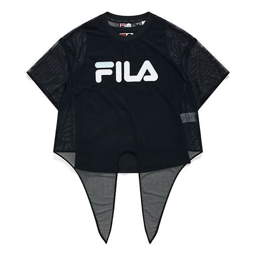 FILA FUSION Street Sports Alphabet Logo Short Sleeve Tops Black T11W133101F-BK