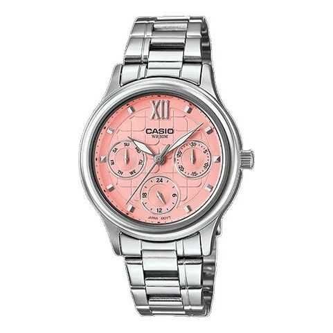 CASIO Waterproof Quartz Three Eyes Pink Dial 38mm Stainless Steel Strap Watch Analog LTP-E306D-4AVDF